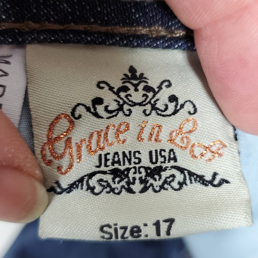 Grace in LA studded pearl embroidered rhinestone bling jeans - Picture 5 of 14